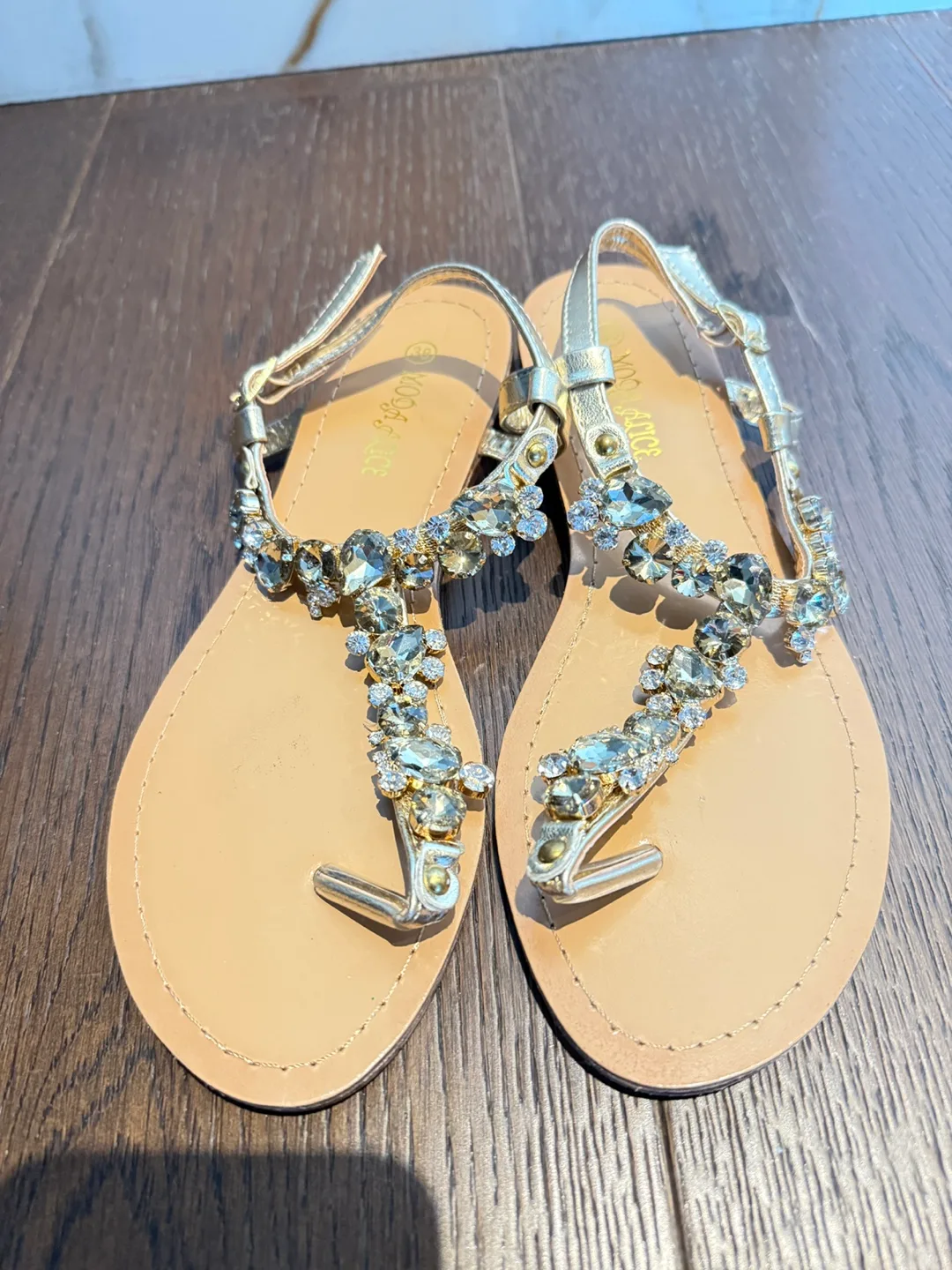 VIC Alice Gold Jeweled Sandals Size 8 thumbnail
