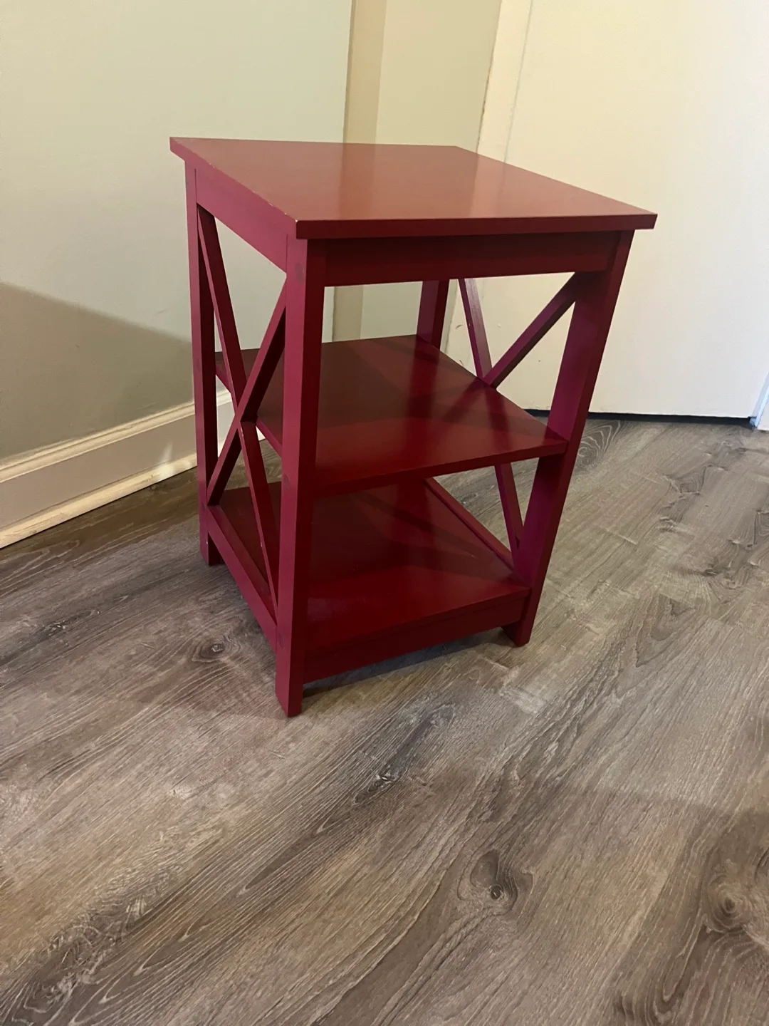 Red Accent side table with Shelves 16x16x24H thumbnail