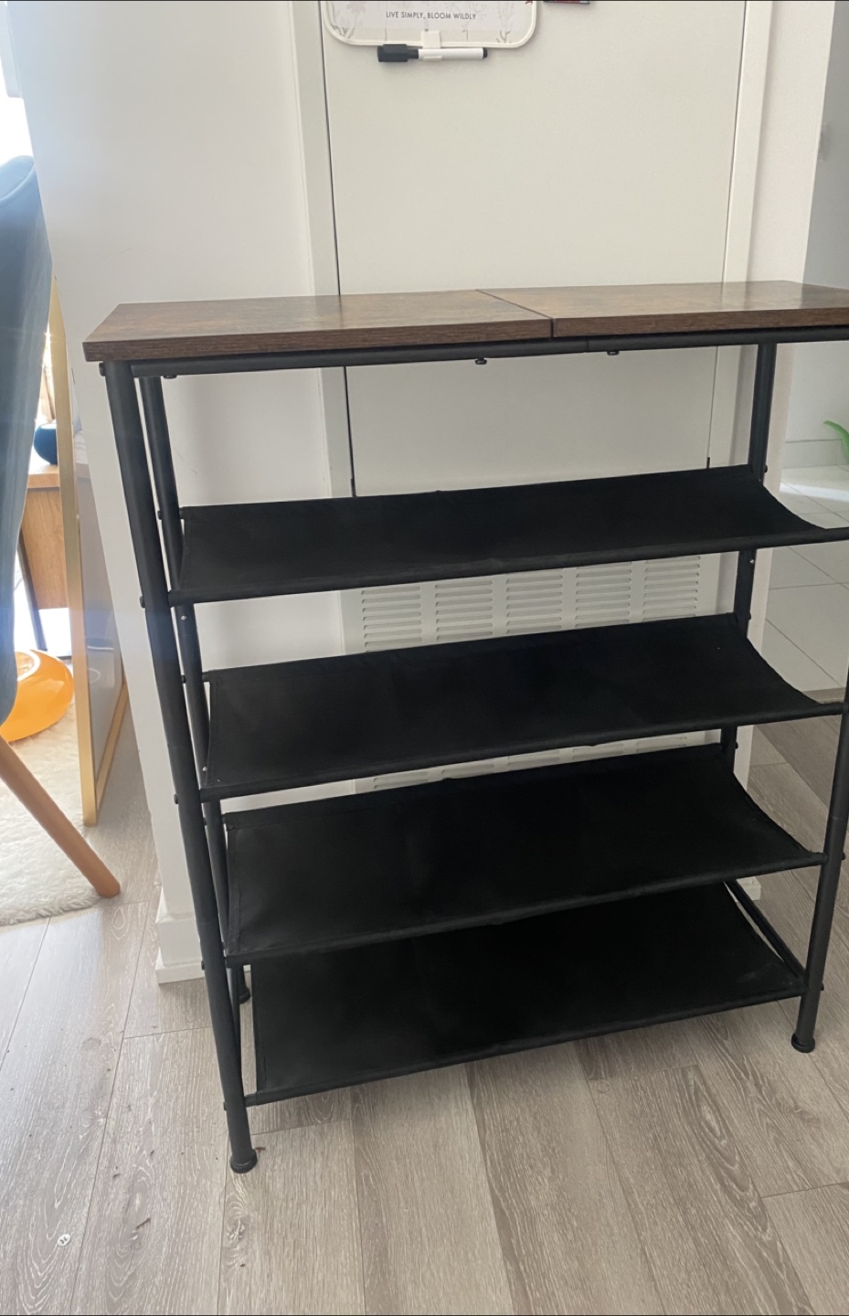 Shoe Rack with Wood Top & Fabric Shelves