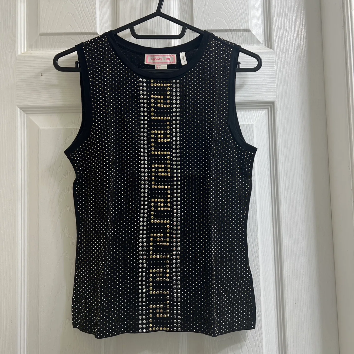 Versace Black Sleeveless Tank Top Shirt Gold Silver Studded thumbnail