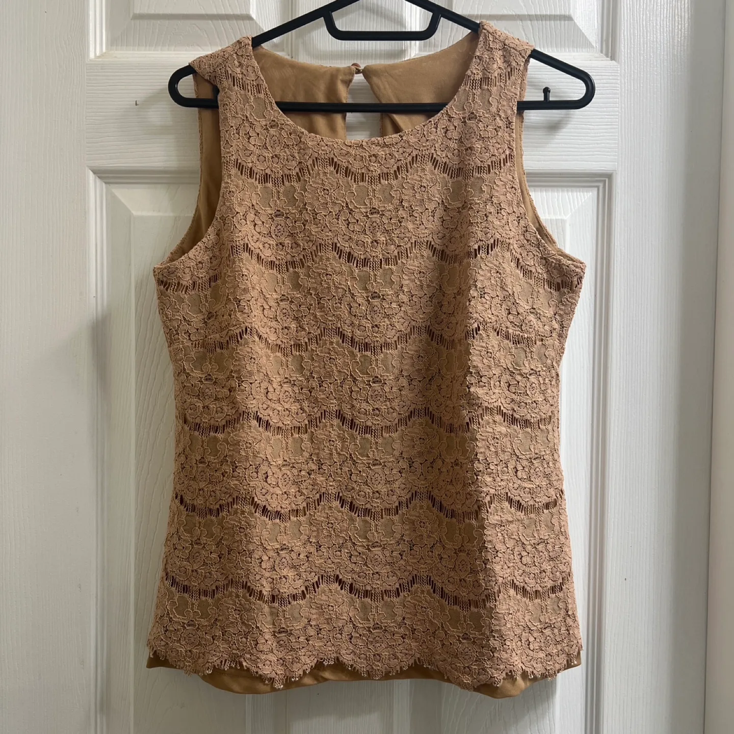 Elegant Floral Flower Lace Tan Sleeveless Summer Top Blouse thumbnail