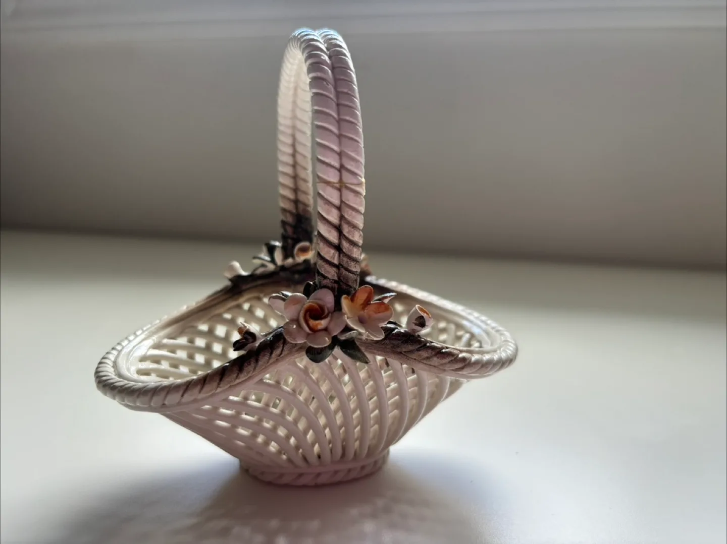 Vintage Ceramic Basket with Floral Detail thumbnail