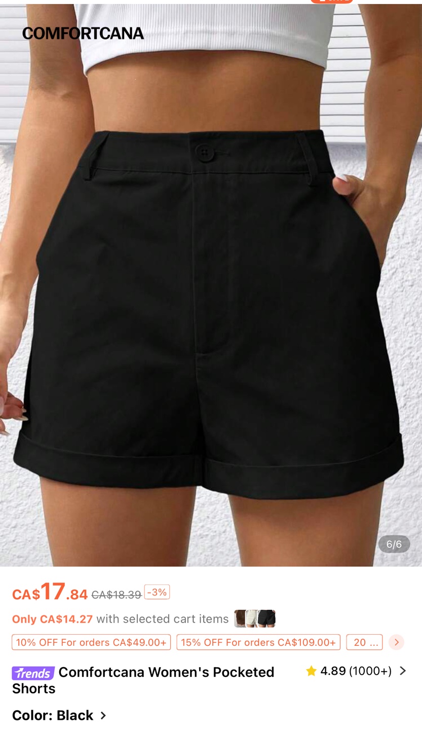 SHEIN Women's Black and apricot Pocketed Shorts - New - photo 2