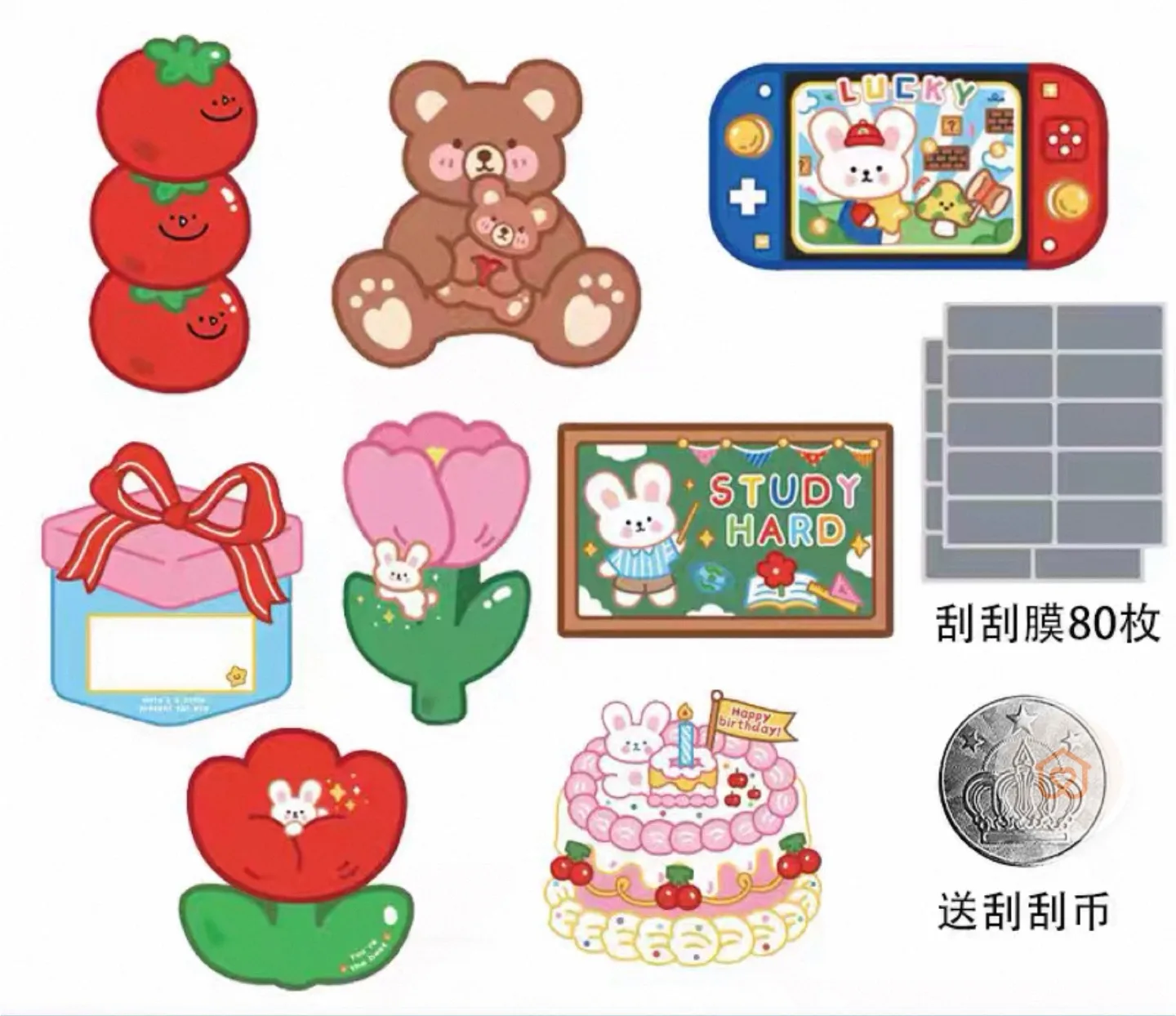 Cute Scratch Off Card Stickers for kids 200 Pieces 20 Styles image indicator(4)