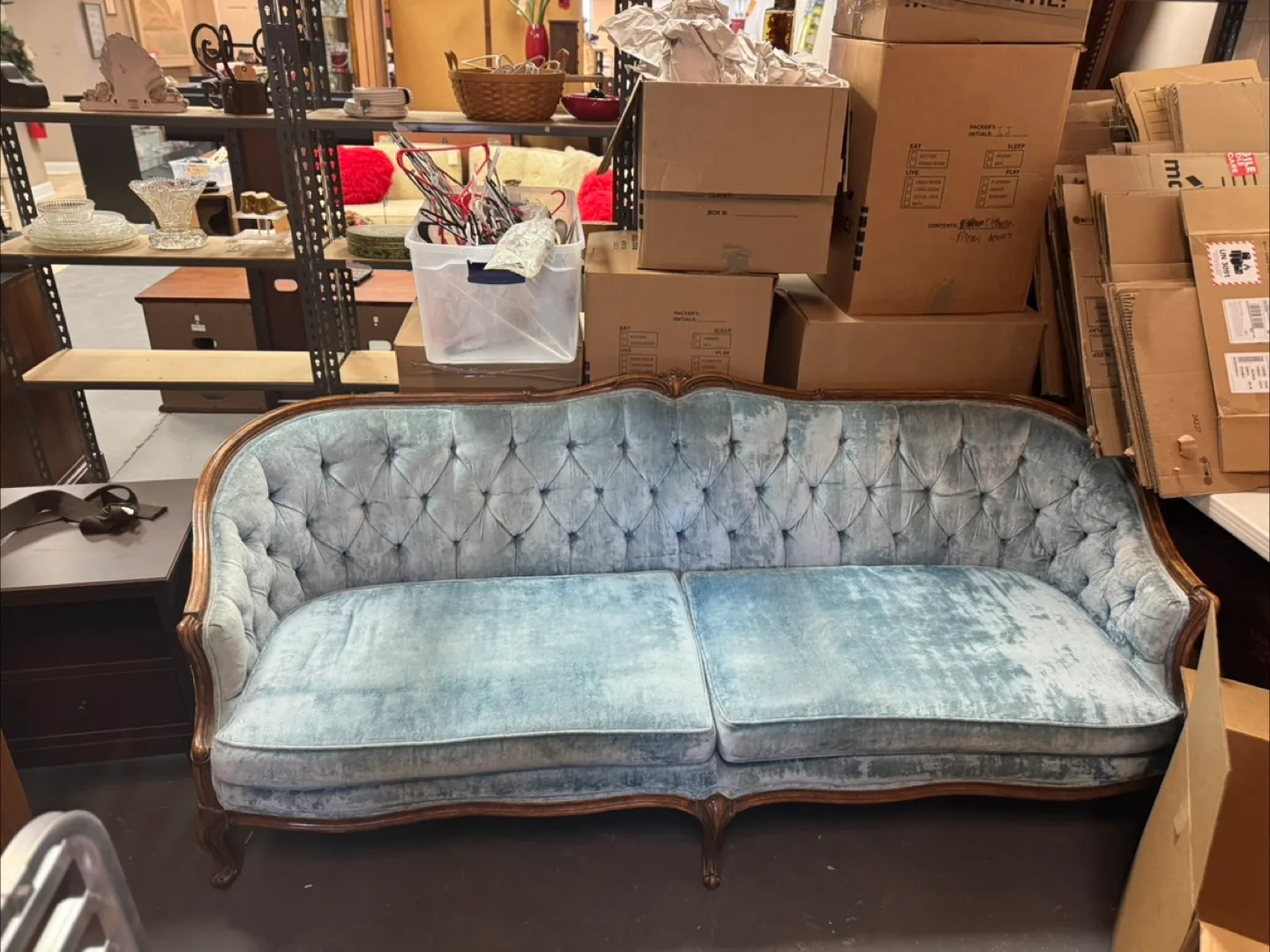 Vintage Light Blue Tufted Sofa thumbnail