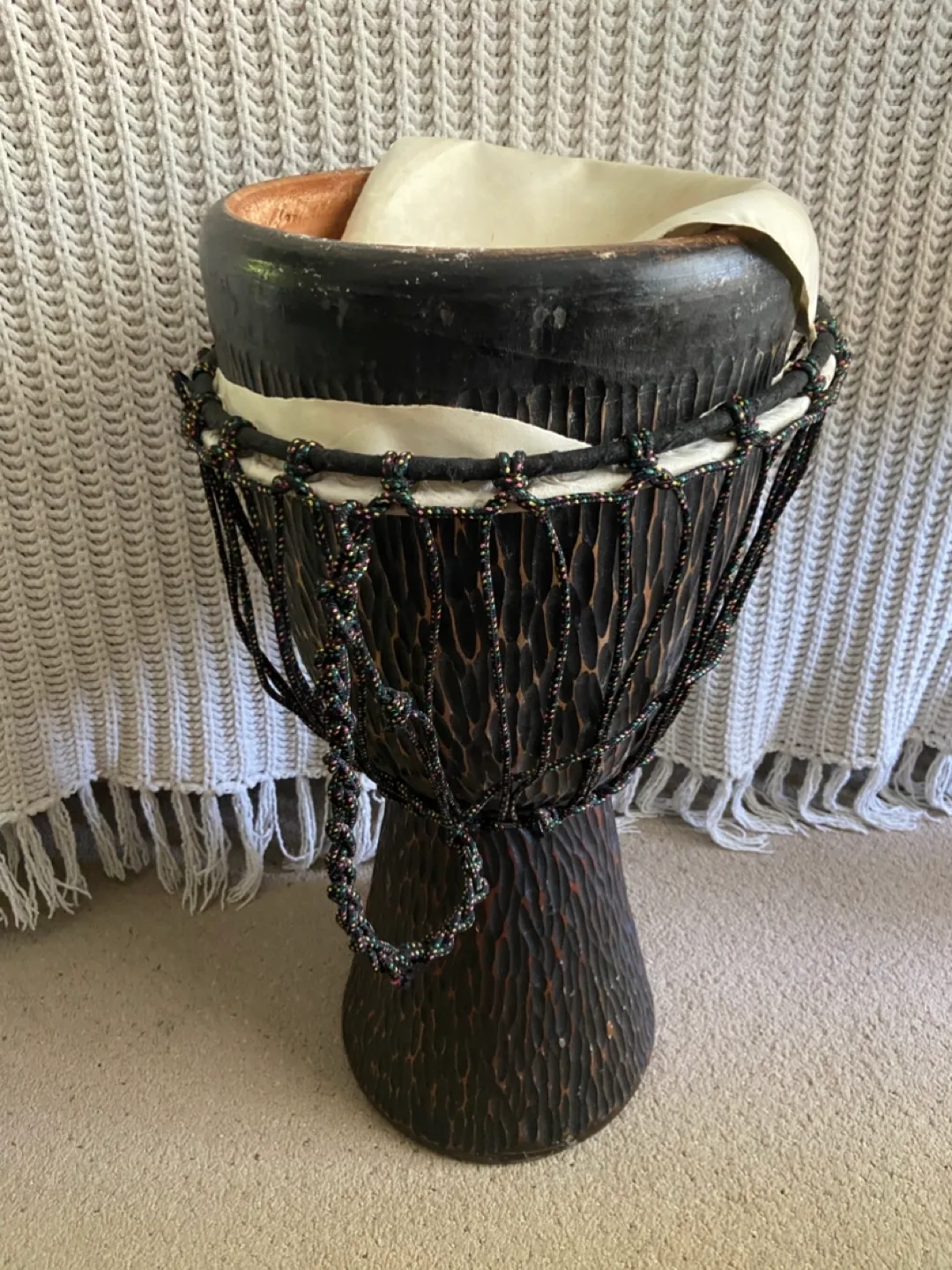 Goat skin tribal djembe drum snake pattern thumbnail