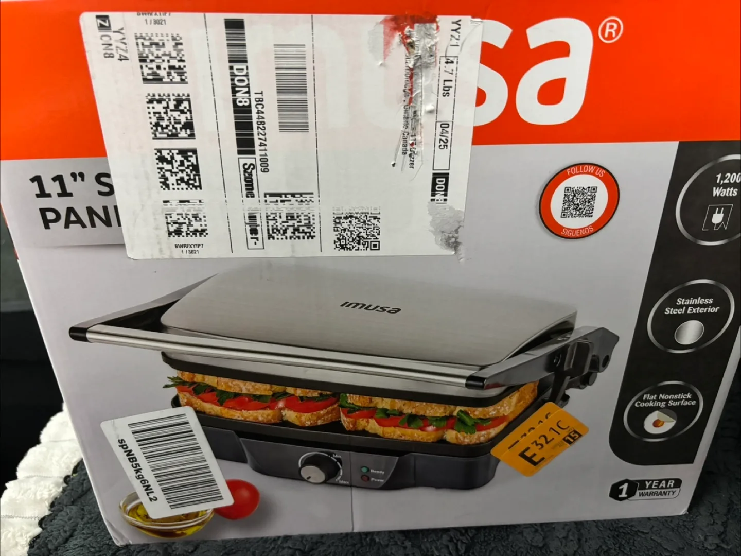 New Imusa 11" Stainless Steel Panini Press image indicator(3)