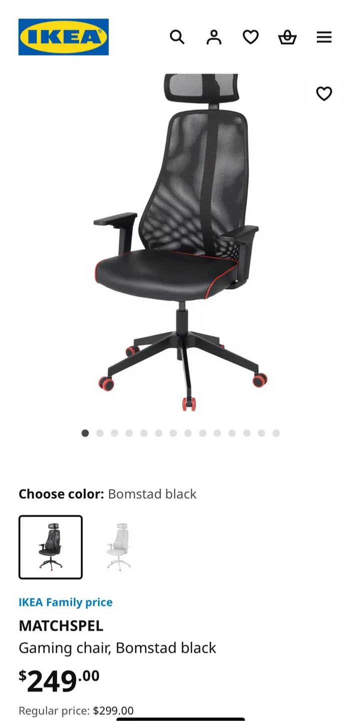 IKEA MATCHSPEL Office / Gaming Chair - Bomstad Black thumbnail