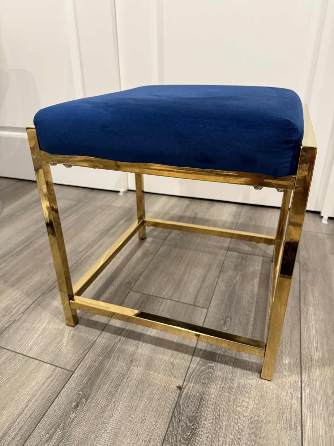 Blue Velvet & Gold Accent Stool - photo 2