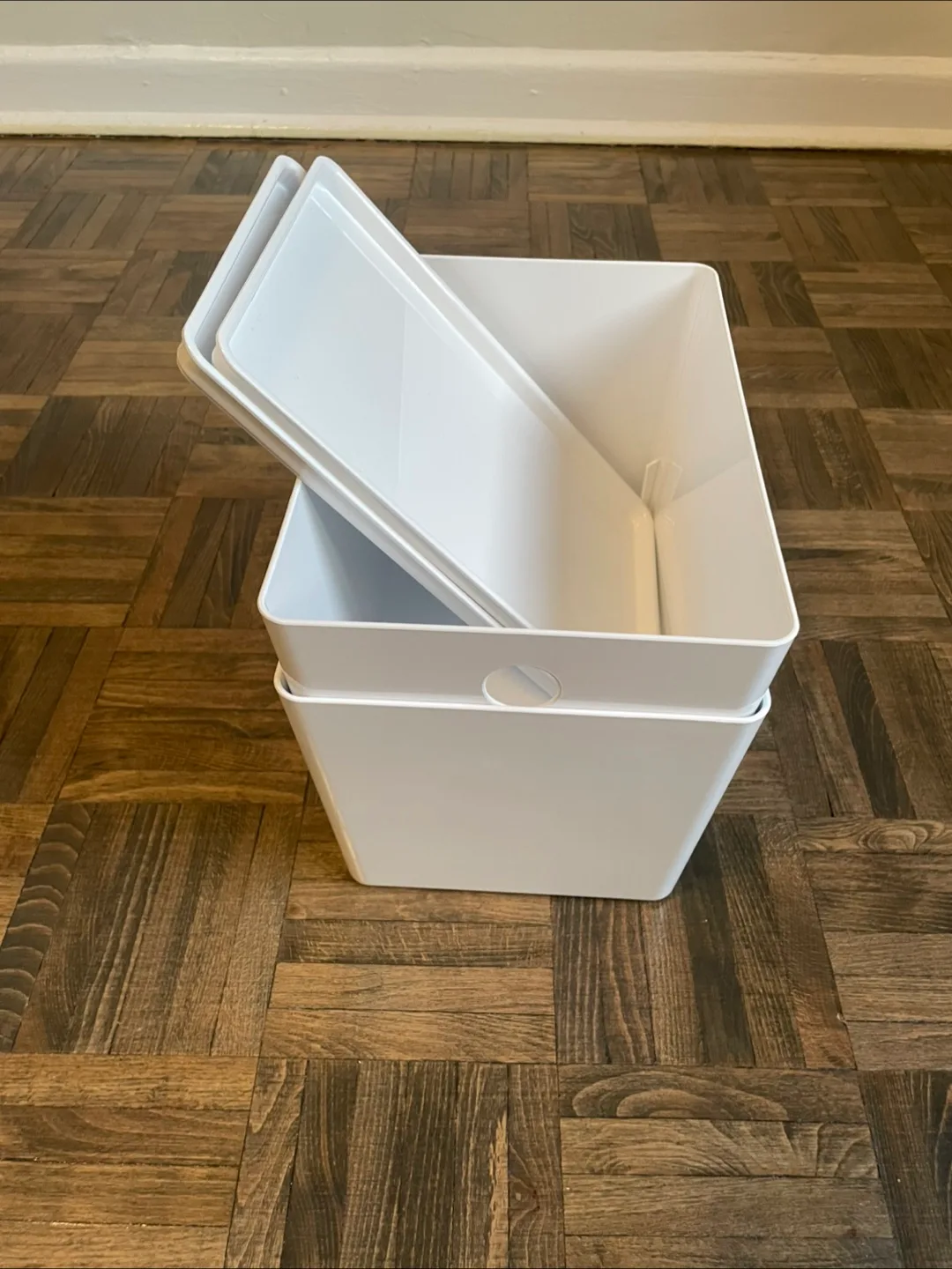 IKEA Set of 2 White Storage Bins with Lids thumbnail