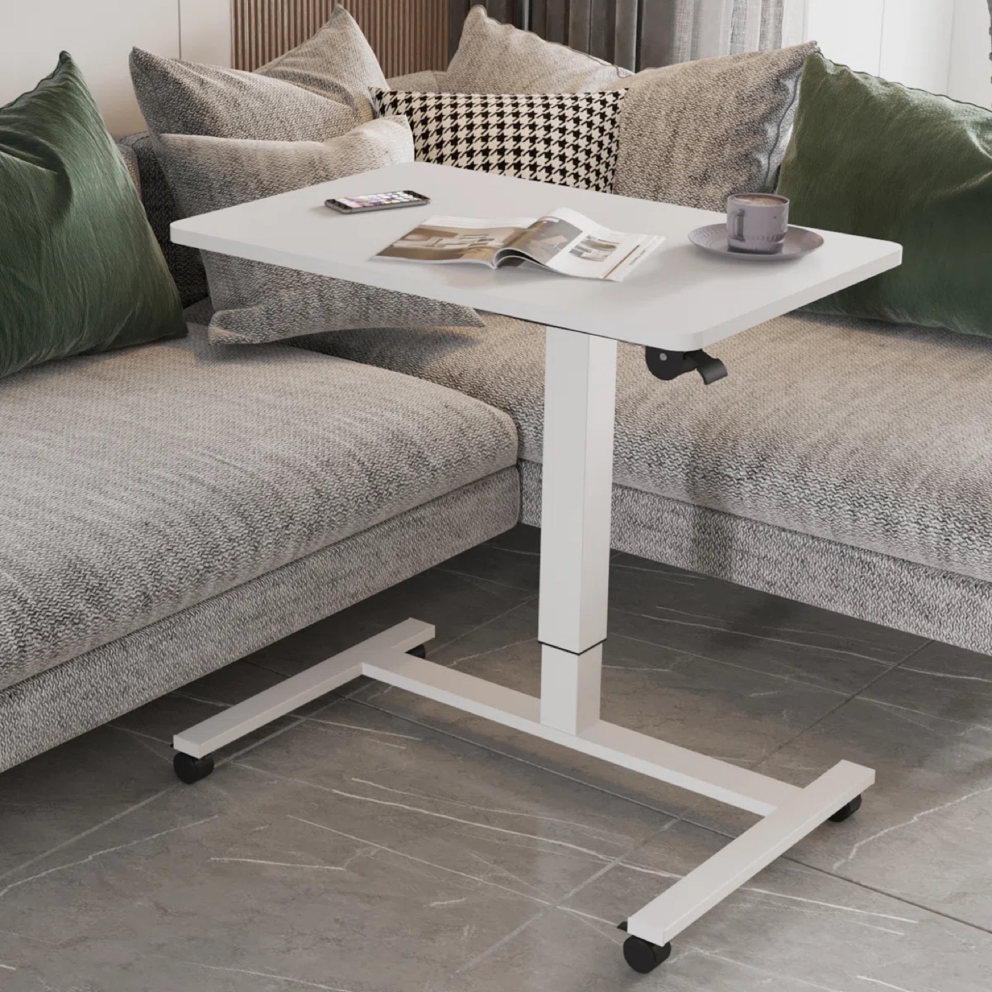 White Adjustable Height Rolling Laptop Desk - photo 2
