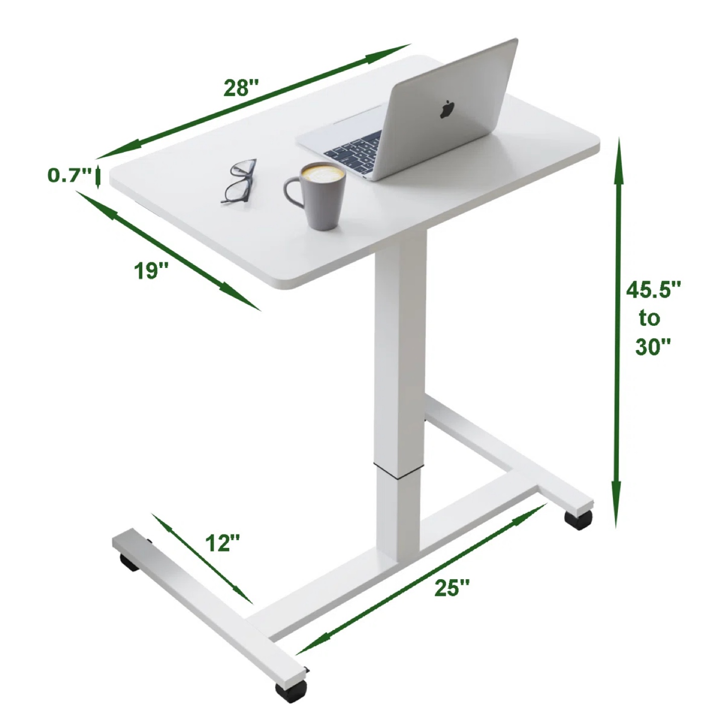White Adjustable Height Rolling Laptop Desk