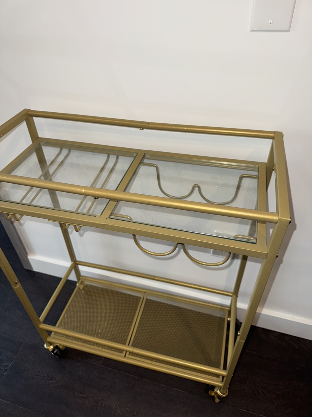 Gold Bar Cart with Glass Shelves - photo 2