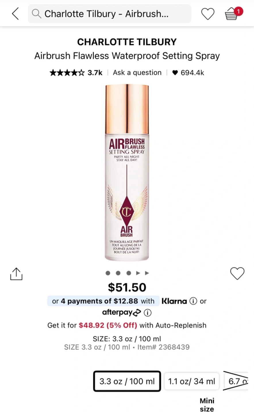 Charlotte Tilbury Airbrush Flawless Setting Spray 3.3oz