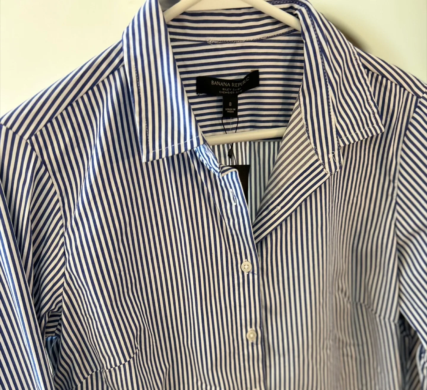 Banana Republic Blue & White Striped Shirt - New! (Size 8) thumbnail
