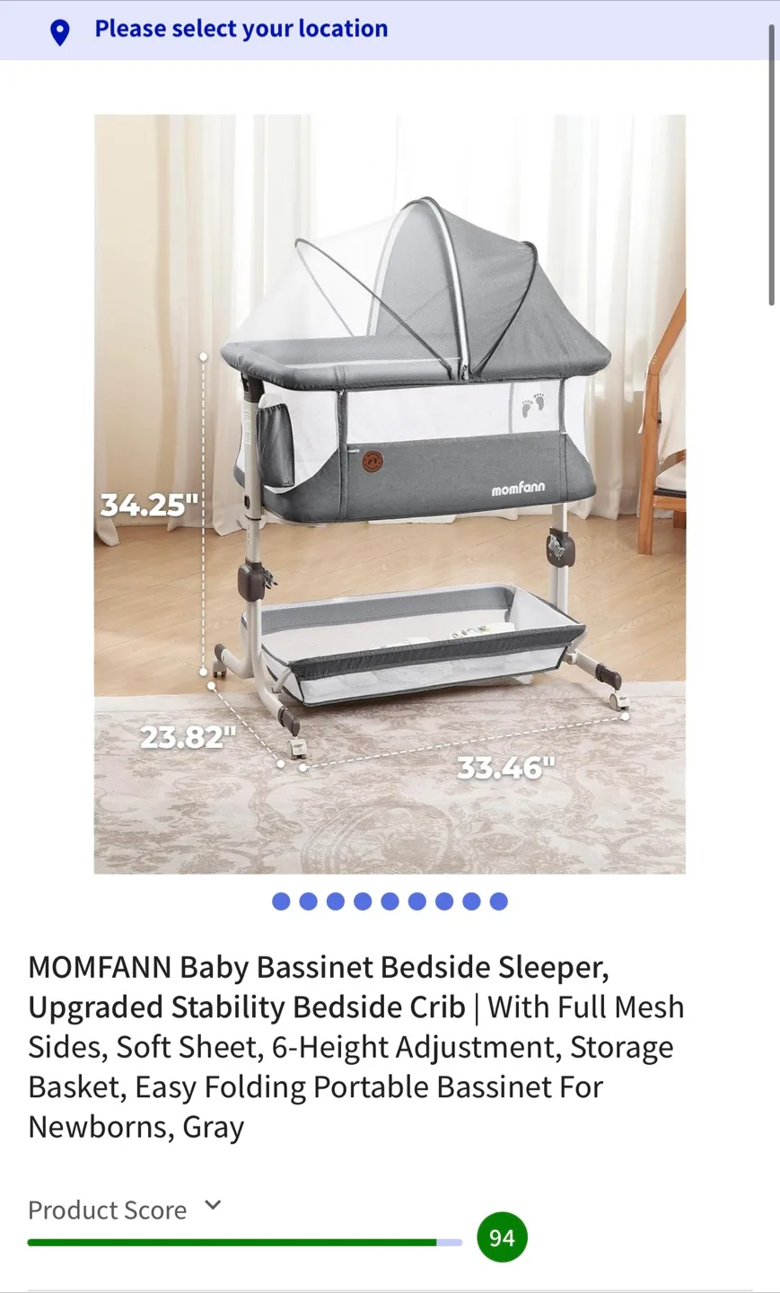 MOMFANN Baby Bassinet Bedside Sleeper, Gray thumbnail