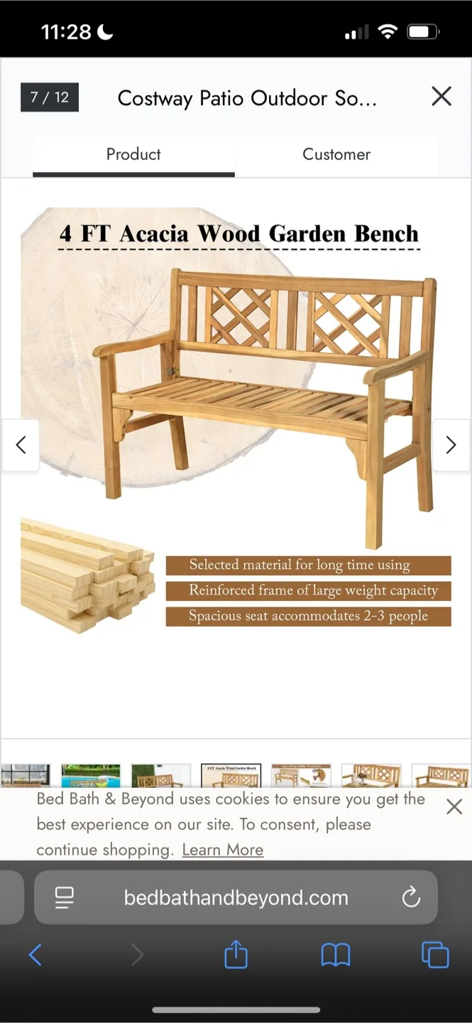 Costway 4 FT Acacia Wood Garden Bench - New in Box! thumbnail