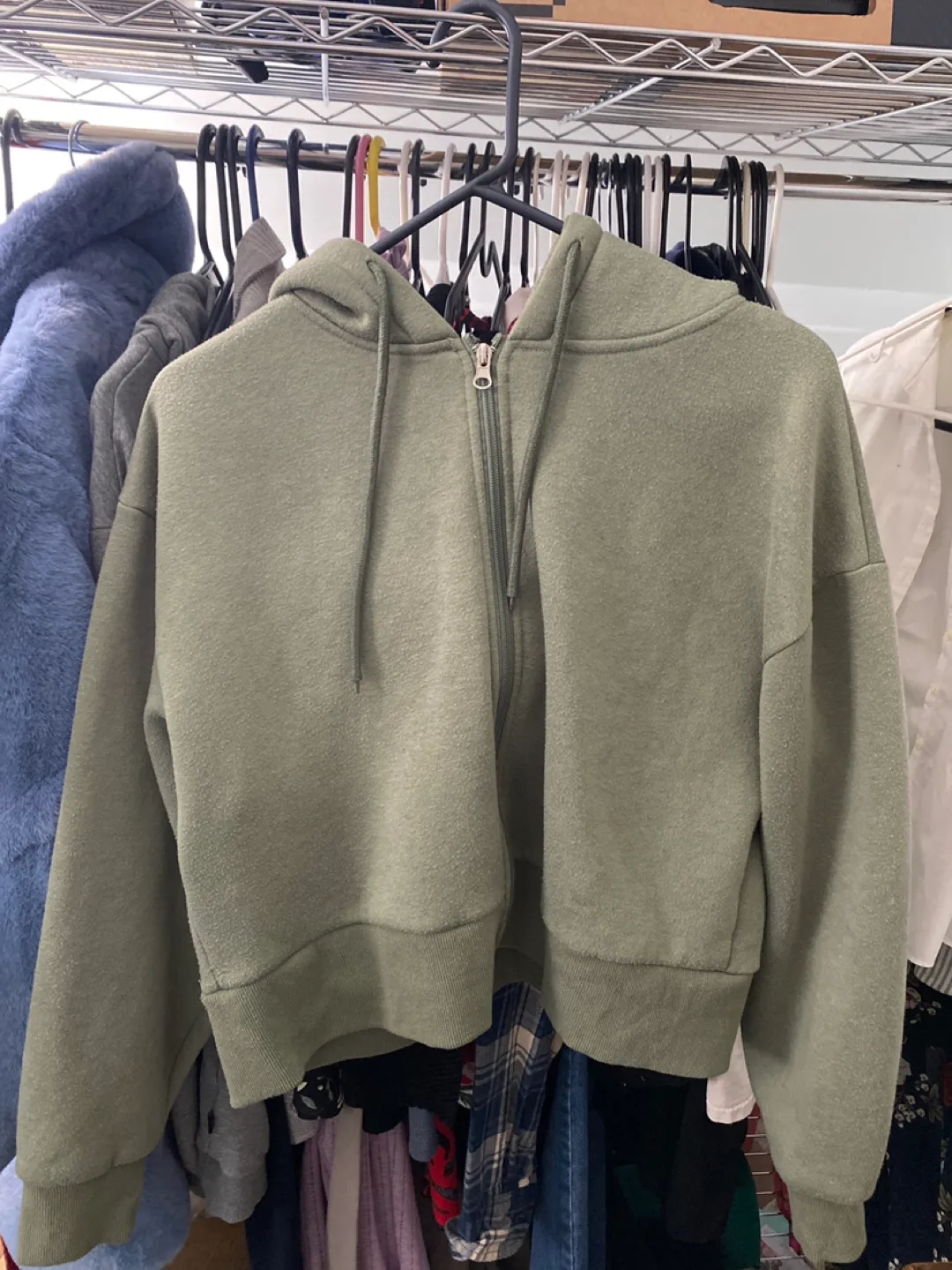 Olive Green Semi-Cropped Zip-Up Hoodie thumbnail