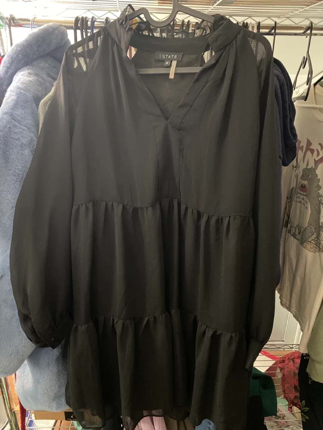 1.State Black Tiered Mini Dress - XS thumbnail