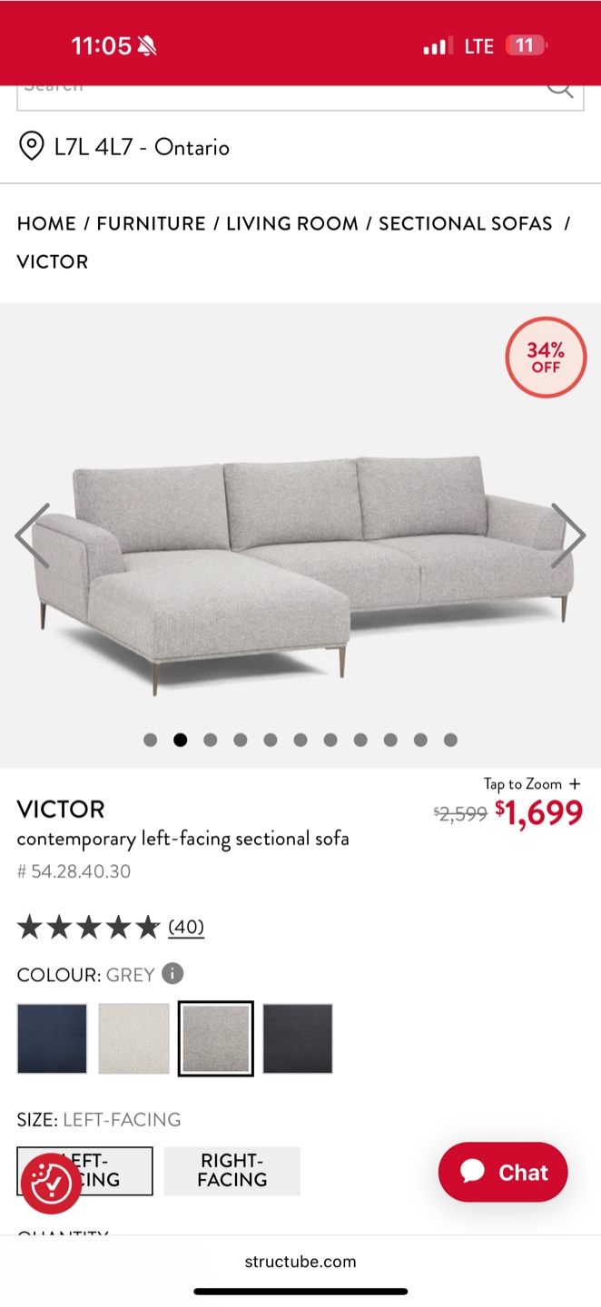 Structube Victor Left-Facing Sectional Sofa - Grey - photo 5