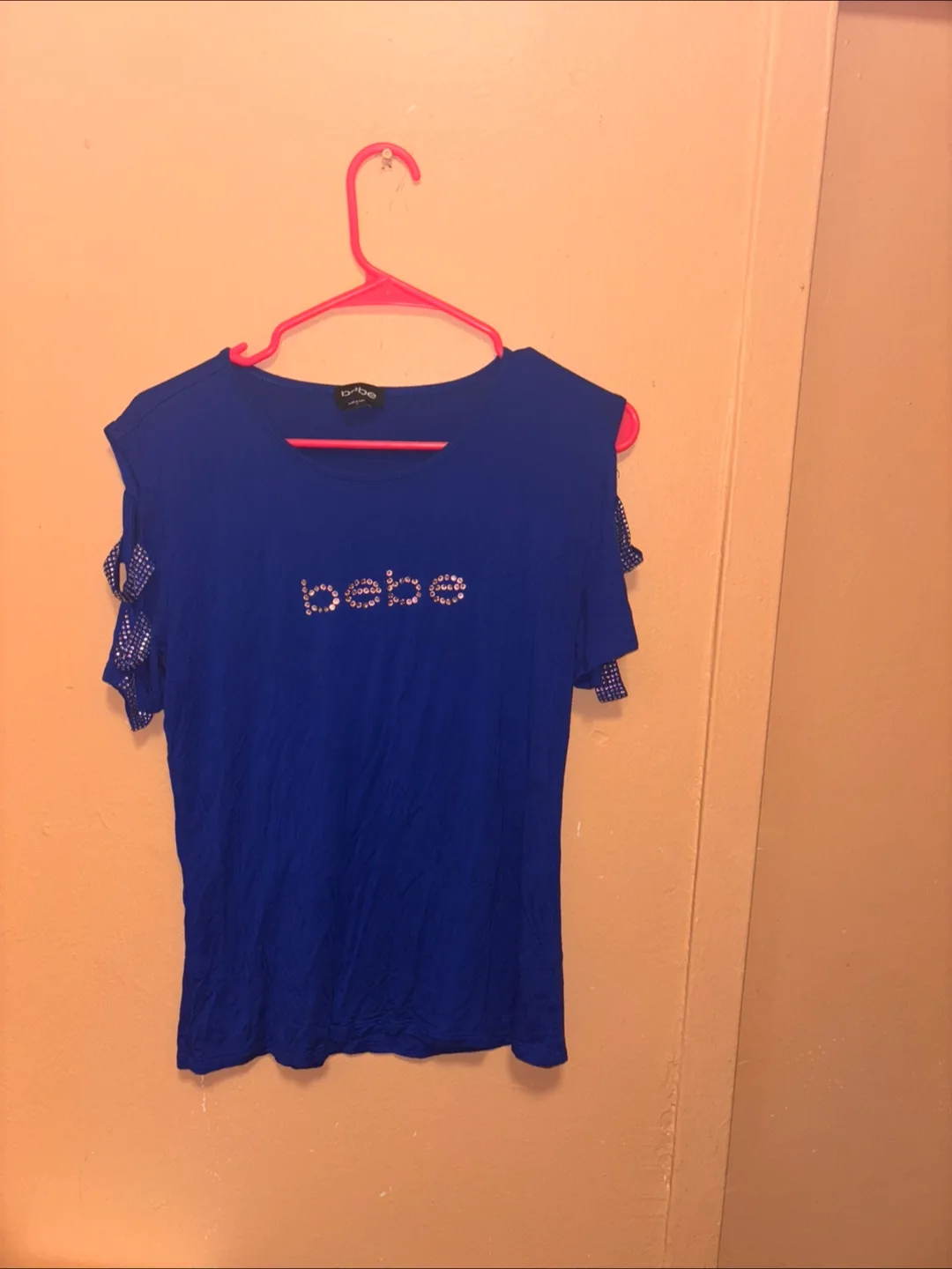 Bebe Blue Embellished Cutout Sleeve Top thumbnail