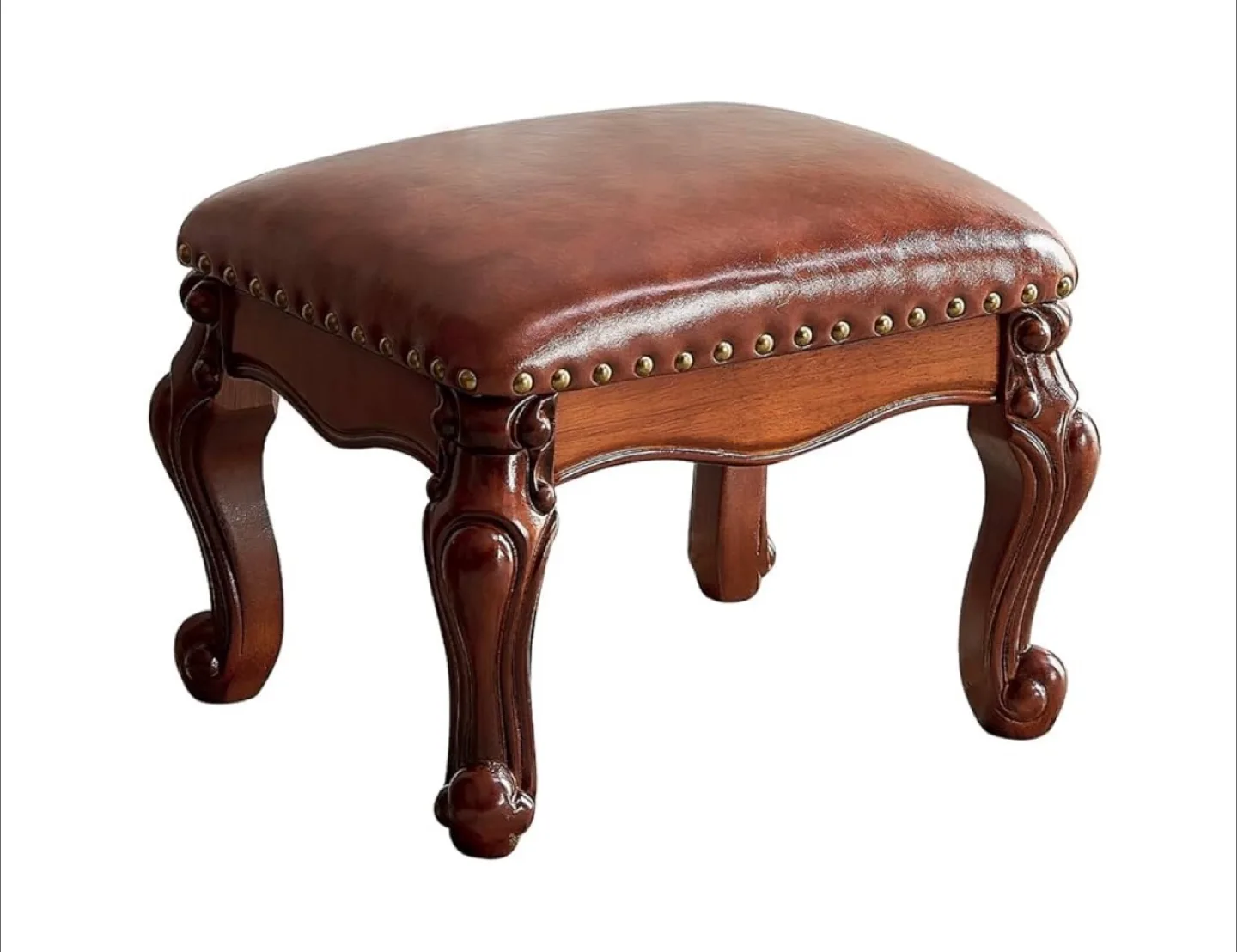 Brown Leather Ottoman Footstool (15x12x12) thumbnail