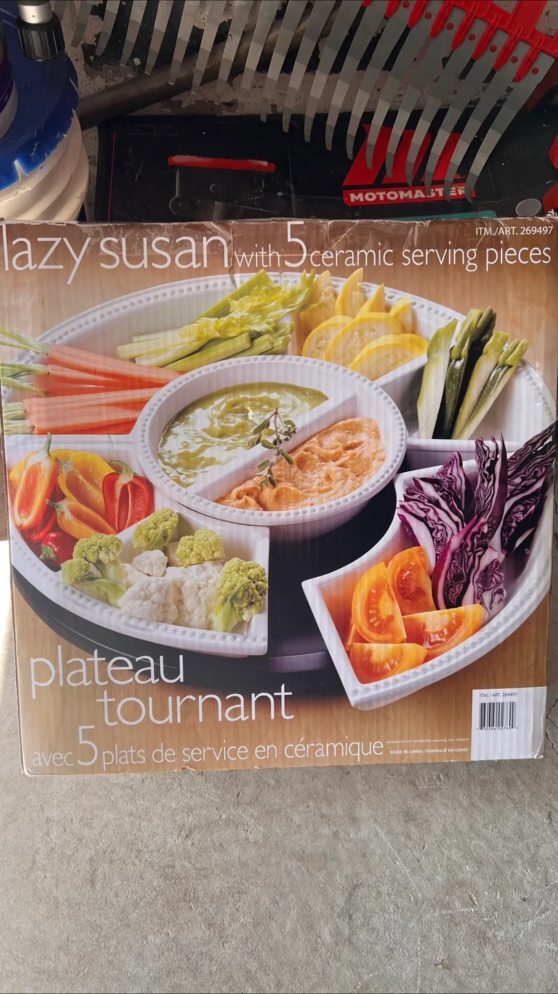 Lazy Susan with 5 Ceramic Serving Pieces thumbnail