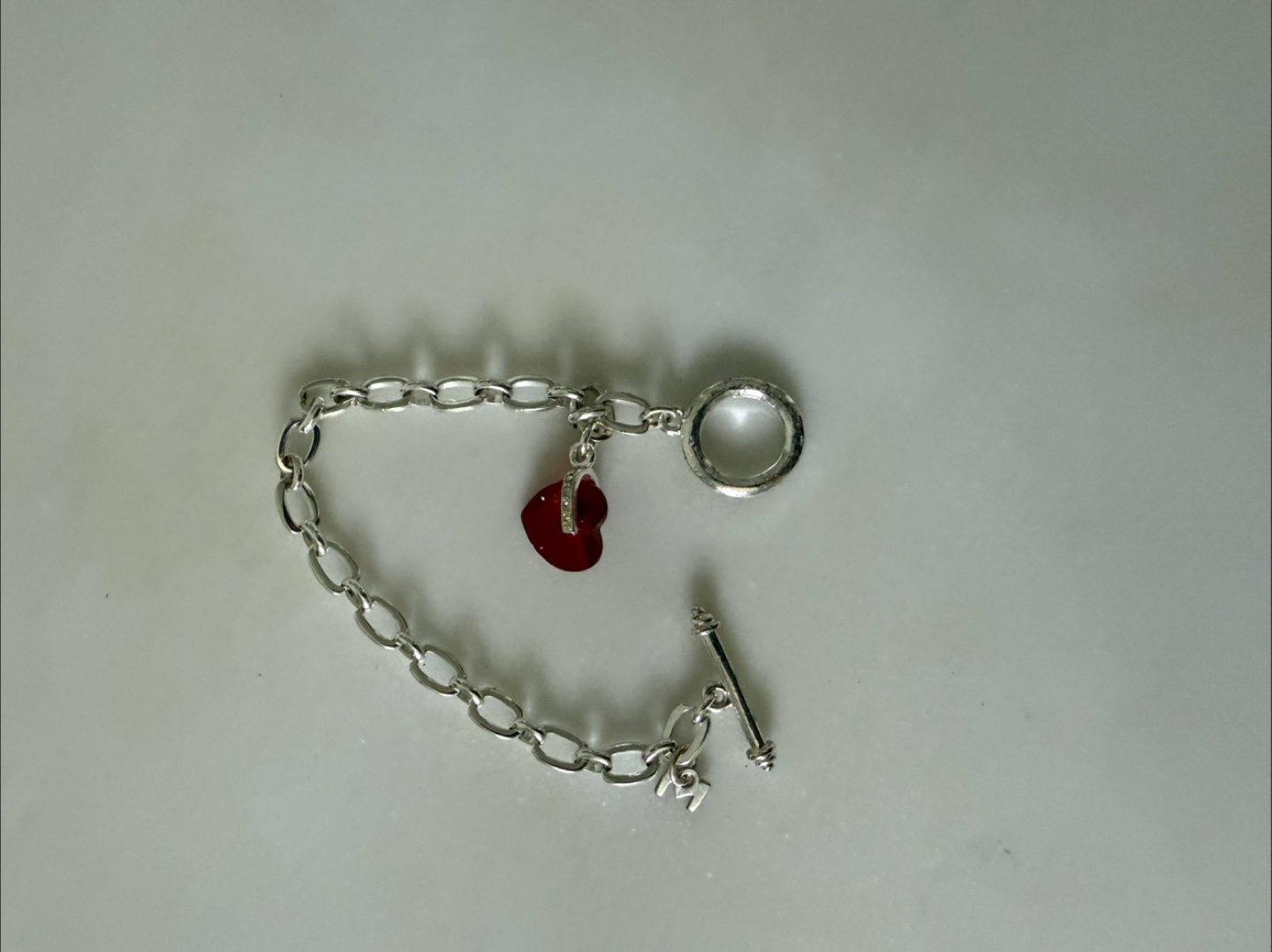 Silver Chain Bracelet with Red Heart Charm