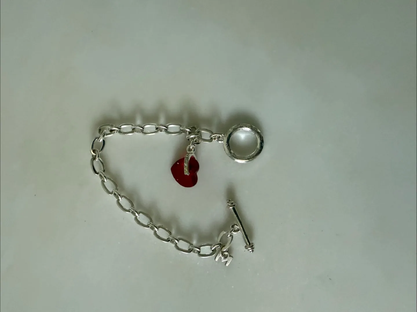 Silver Chain Bracelet with Red Heart Charm thumbnail