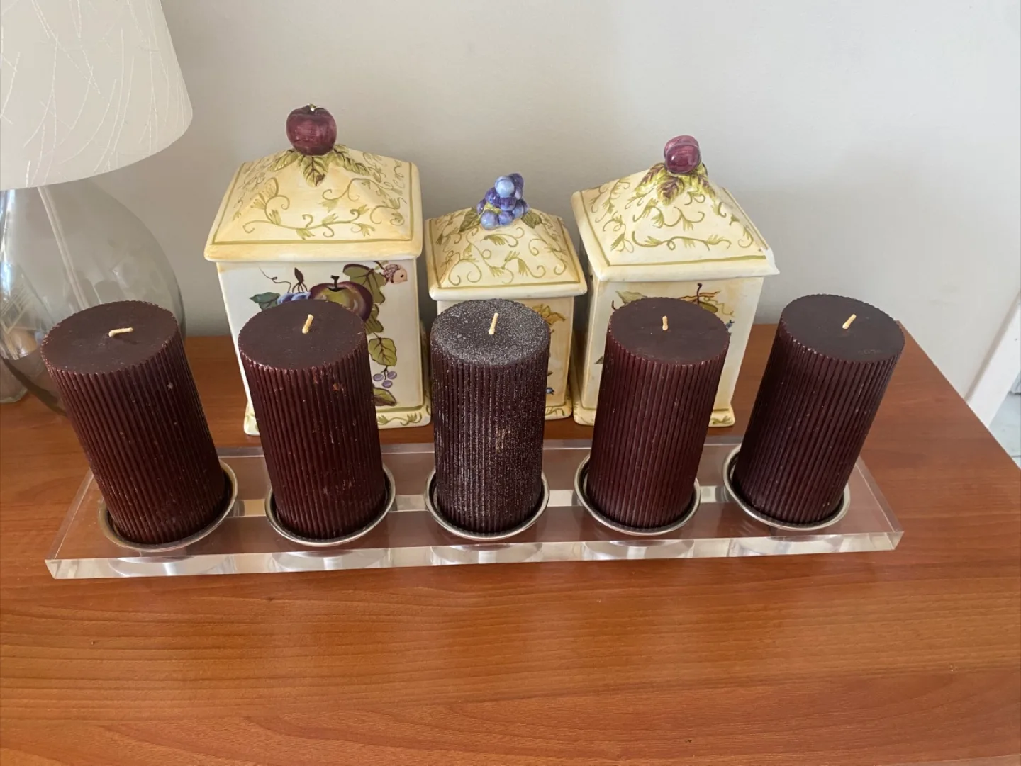 Set of 5 Brown Pillar Candles with candles holder image indicator(2)