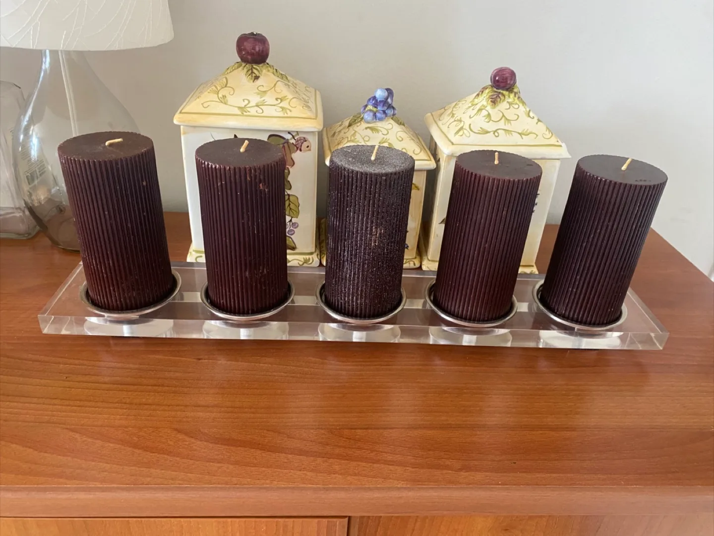 Set of 5 Brown Pillar Candles with candles holder thumbnail