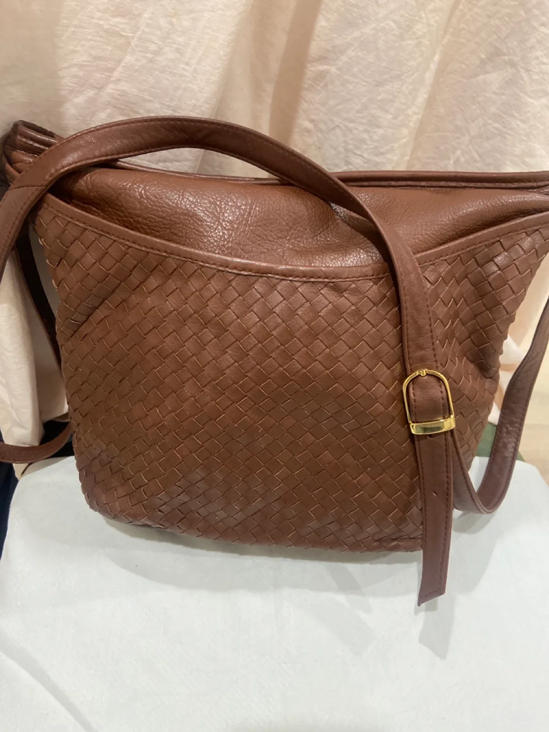 Brown Woven Leather Shoulder Bag thumbnail