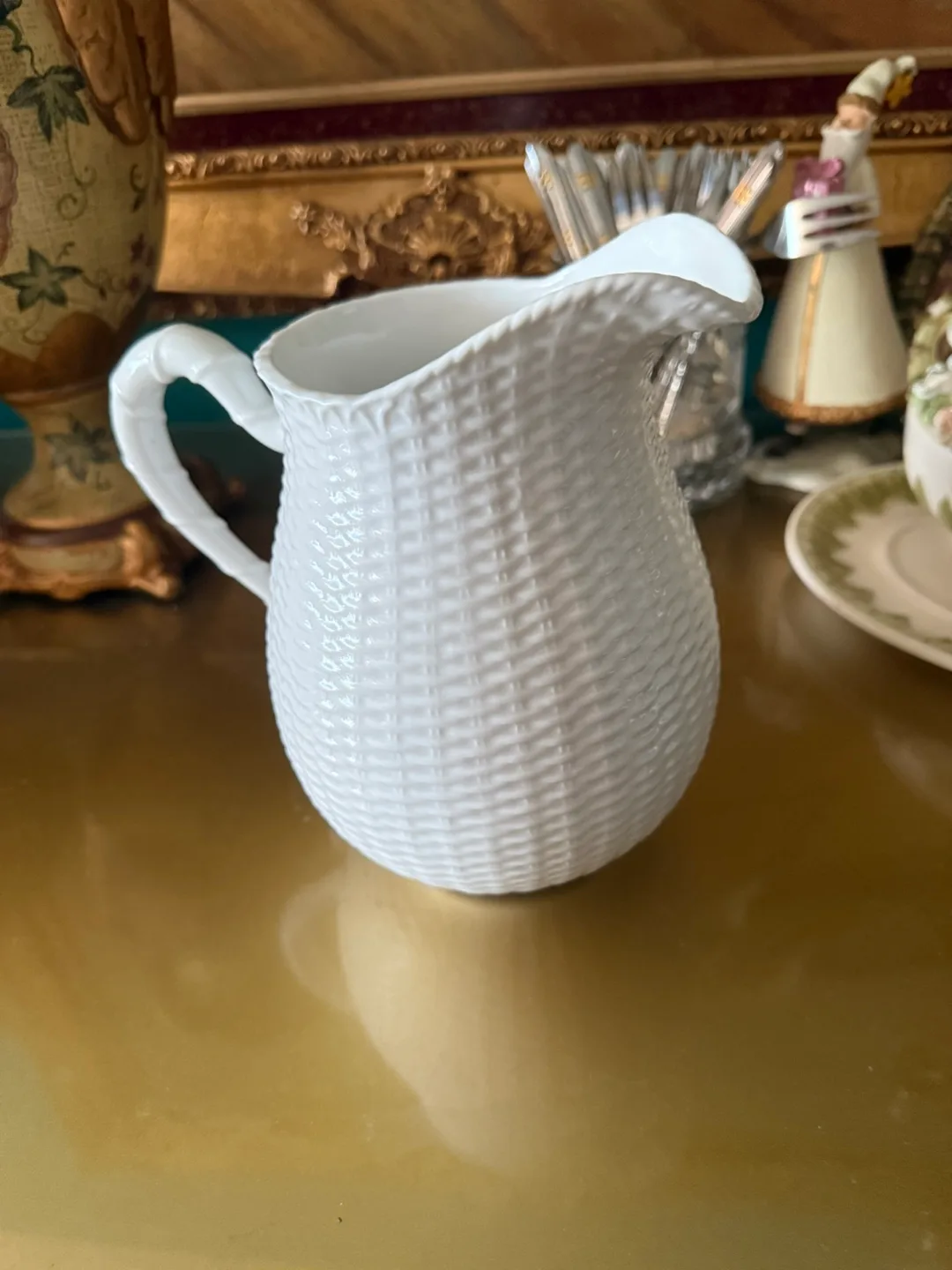 White Wicker Ceramic Creamer Pitcher thumbnail
