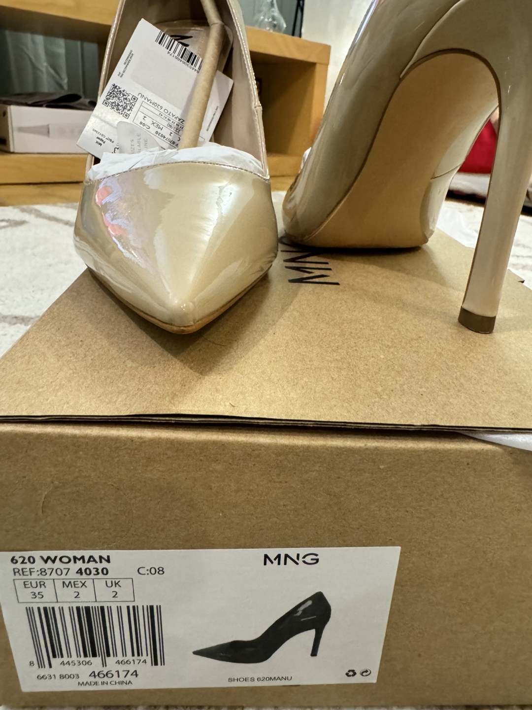 MNG Beige Patent Leather Heels - Size 2 (EUR 35) - photo 2