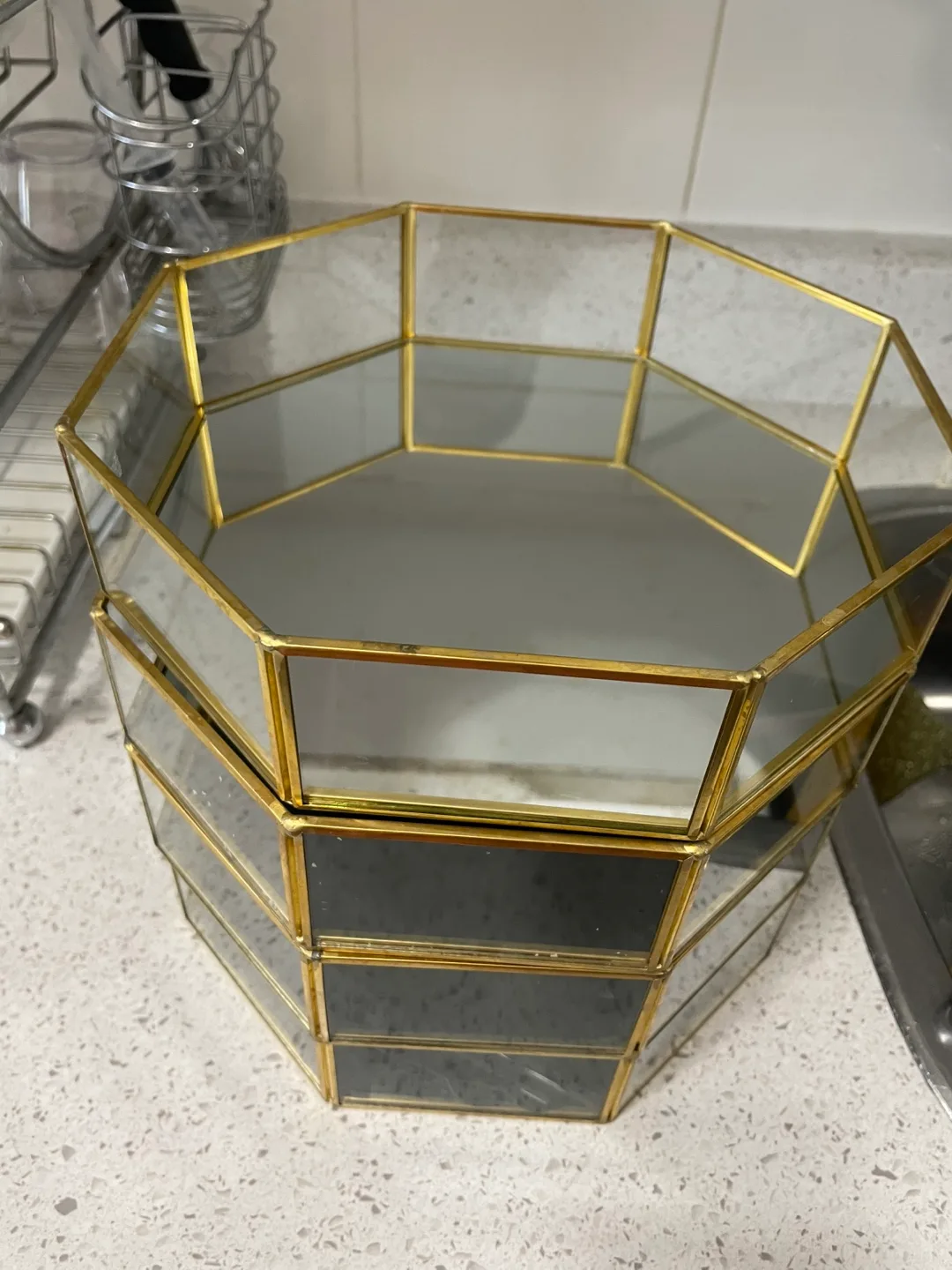 Gold Trimmed Glass Display Shelf image indicator(2)