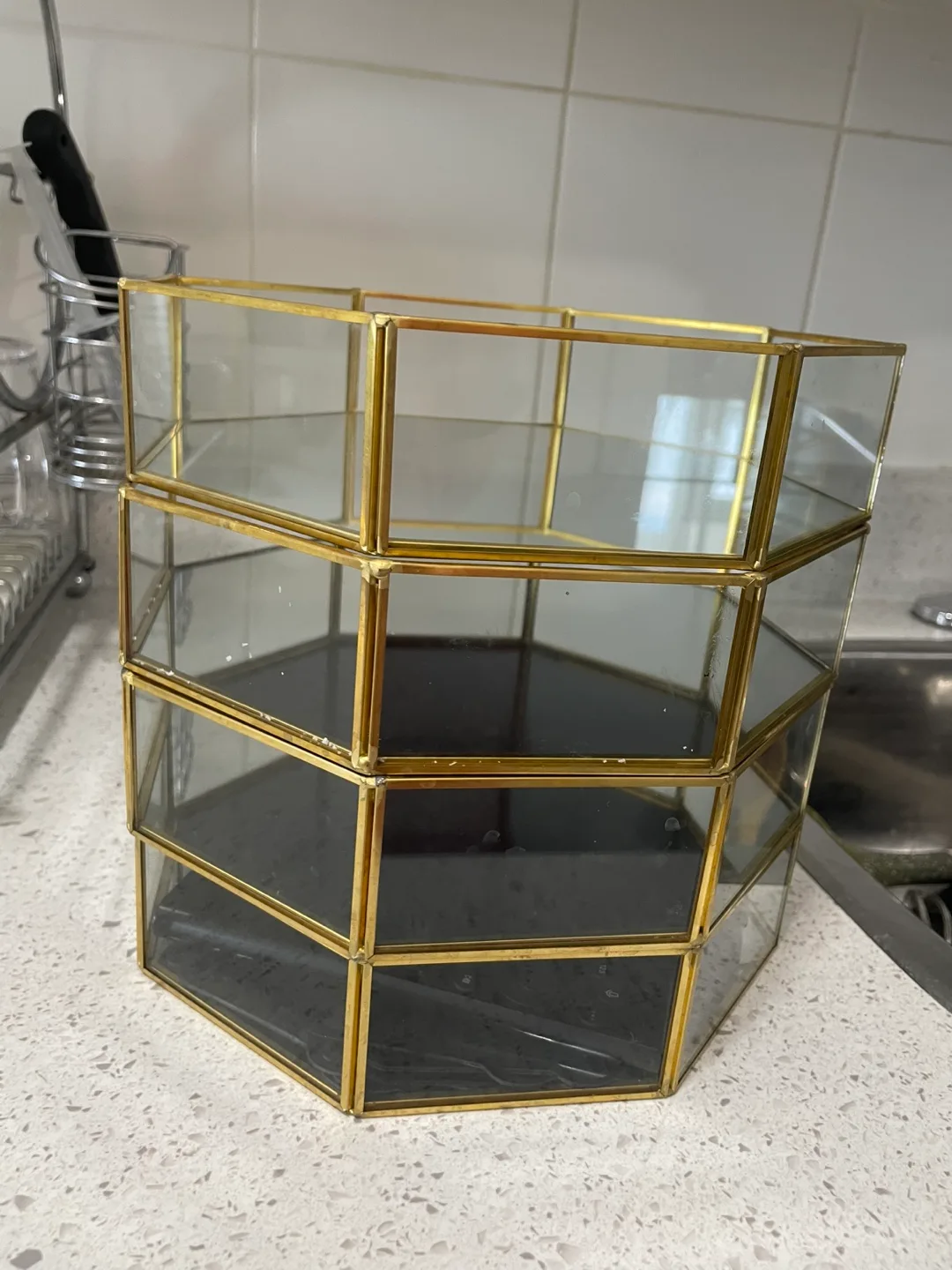 Gold Trimmed Glass Display Shelf image indicator(3)