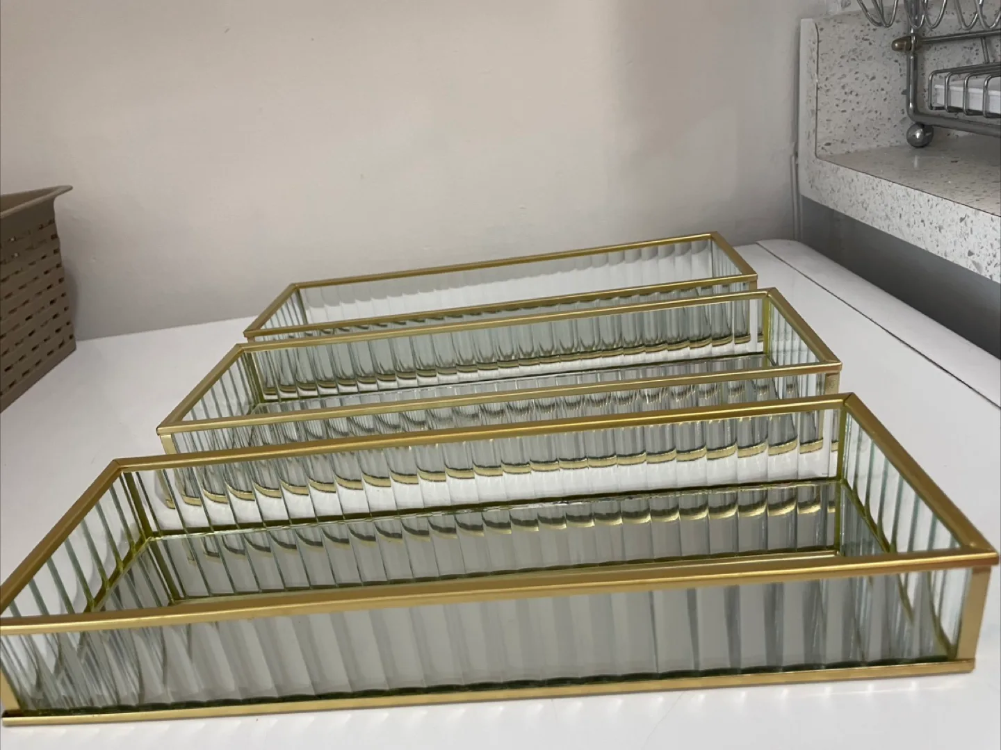 Set of 9  Gold Trimmed Mirrored Trays image indicator(2)