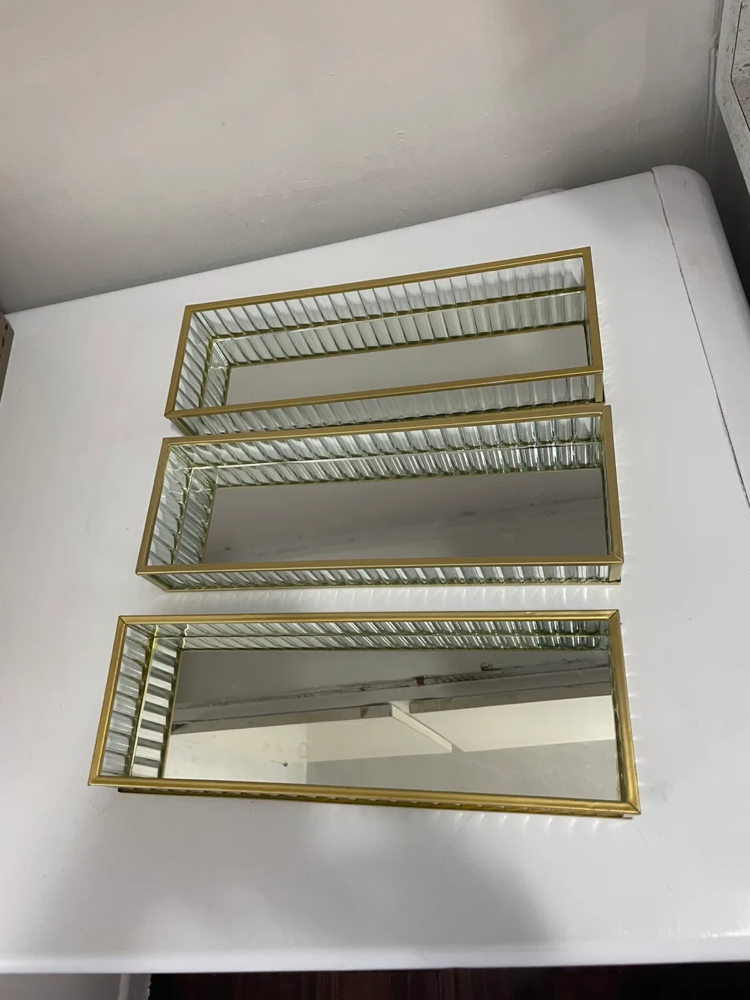 Set of 9  Gold Trimmed Mirrored Trays image indicator(3)