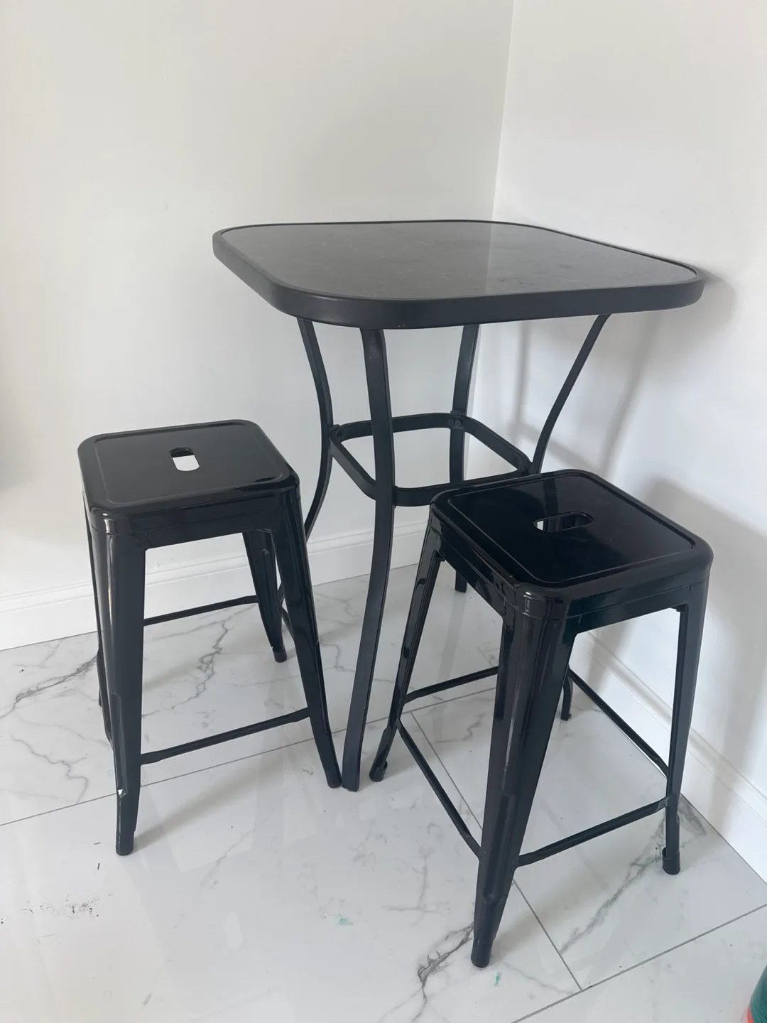 Black Bar Table metal comes with two high stools chairs thumbnail