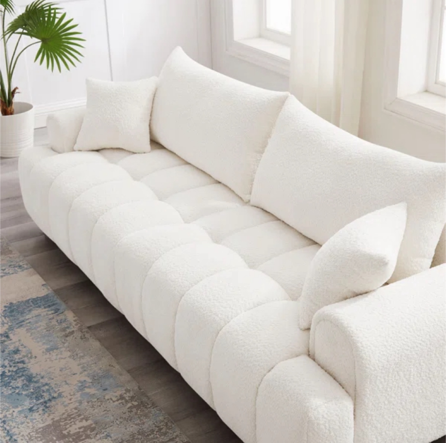White Boucle Fabric Sofa - photo 3