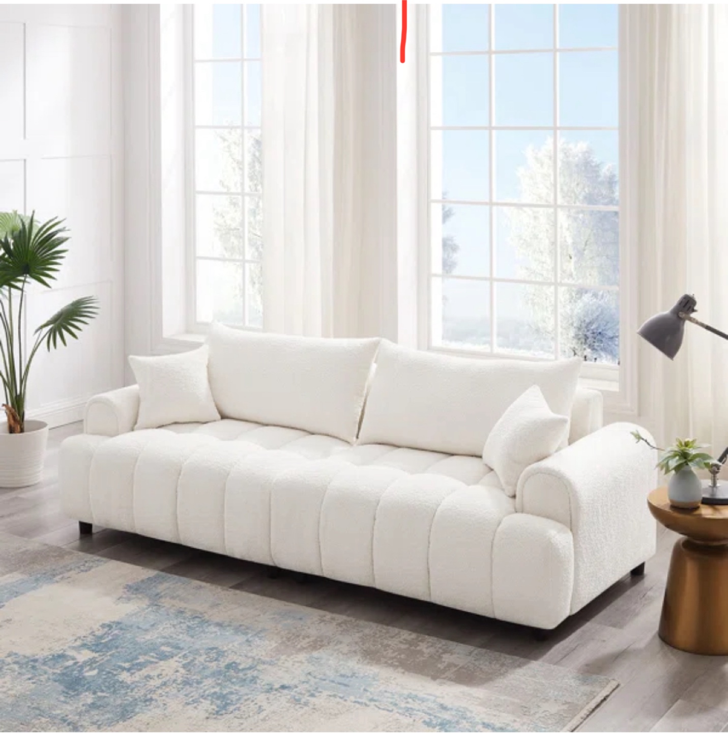 White Boucle Fabric Sofa
