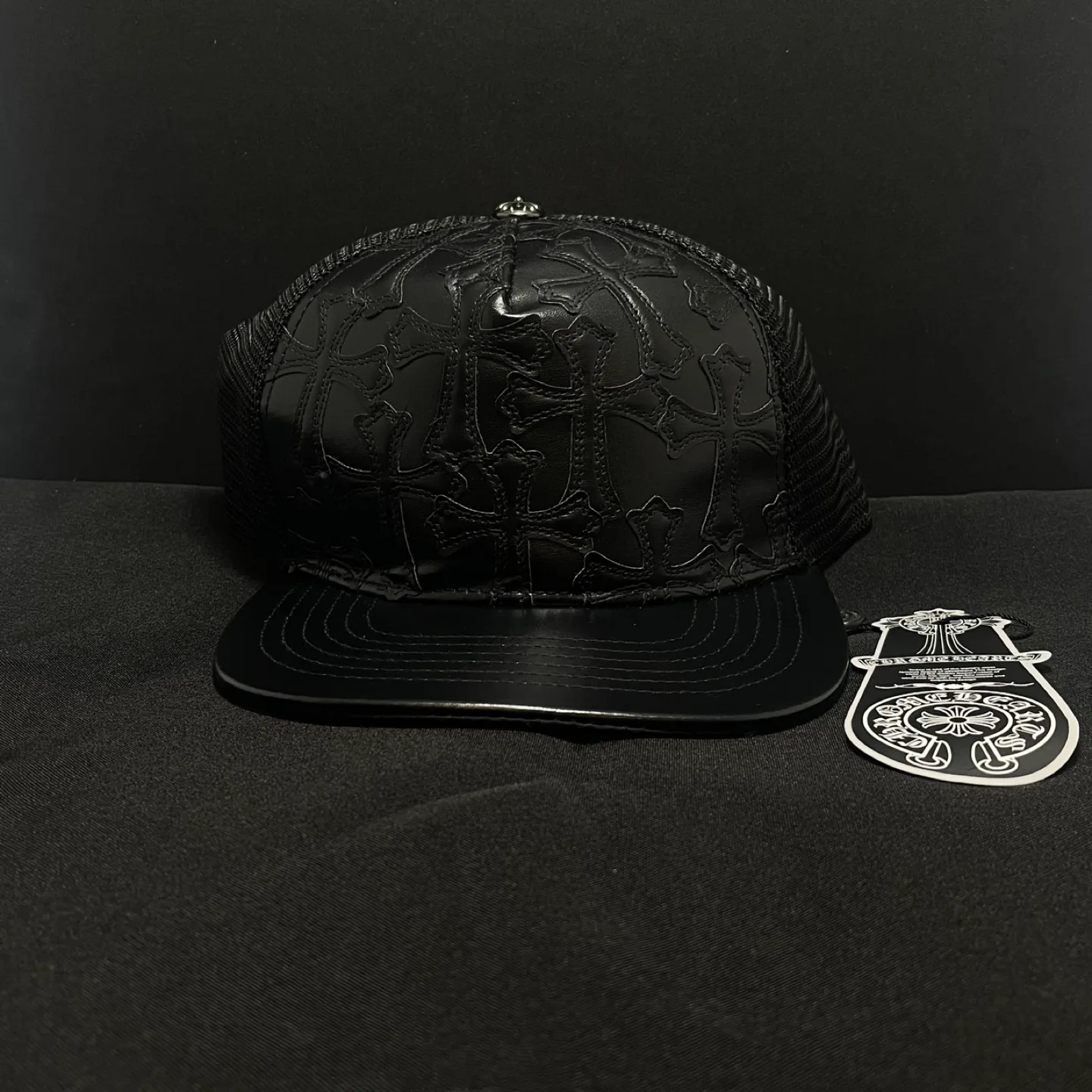 Chrome Hearts Black Leather Trucker Hat (Shipping Offered) thumbnail
