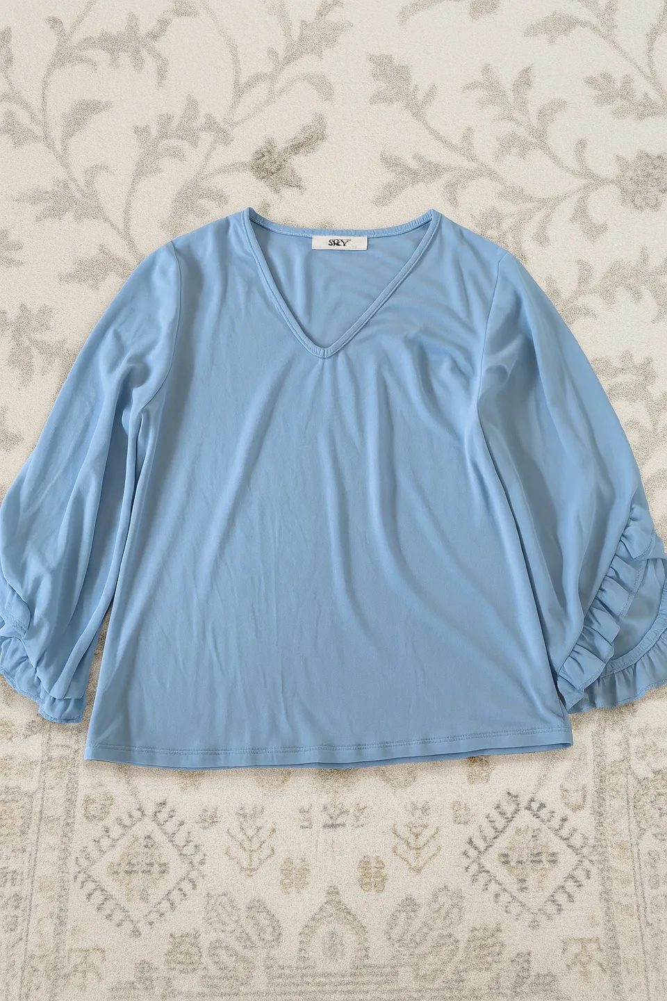 SUZY Light Blue Ruffle Sleeve Top thumbnail