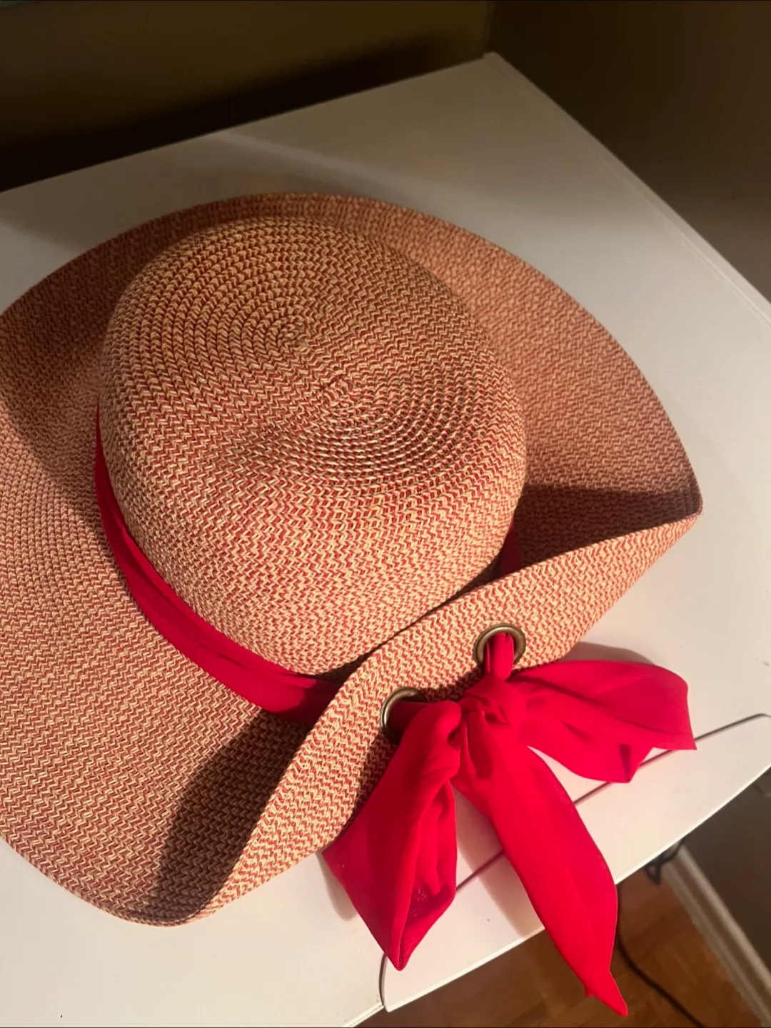 Nine West Women's Straw Hat with Red Ribbon thumbnail