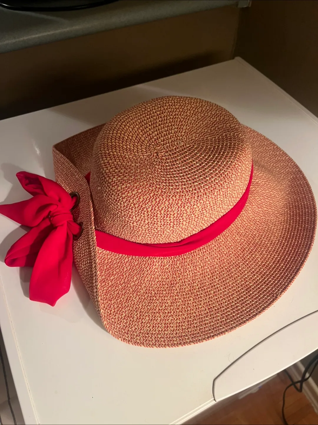 Nine West Women's Straw Hat with Red Ribbon image indicator(2)