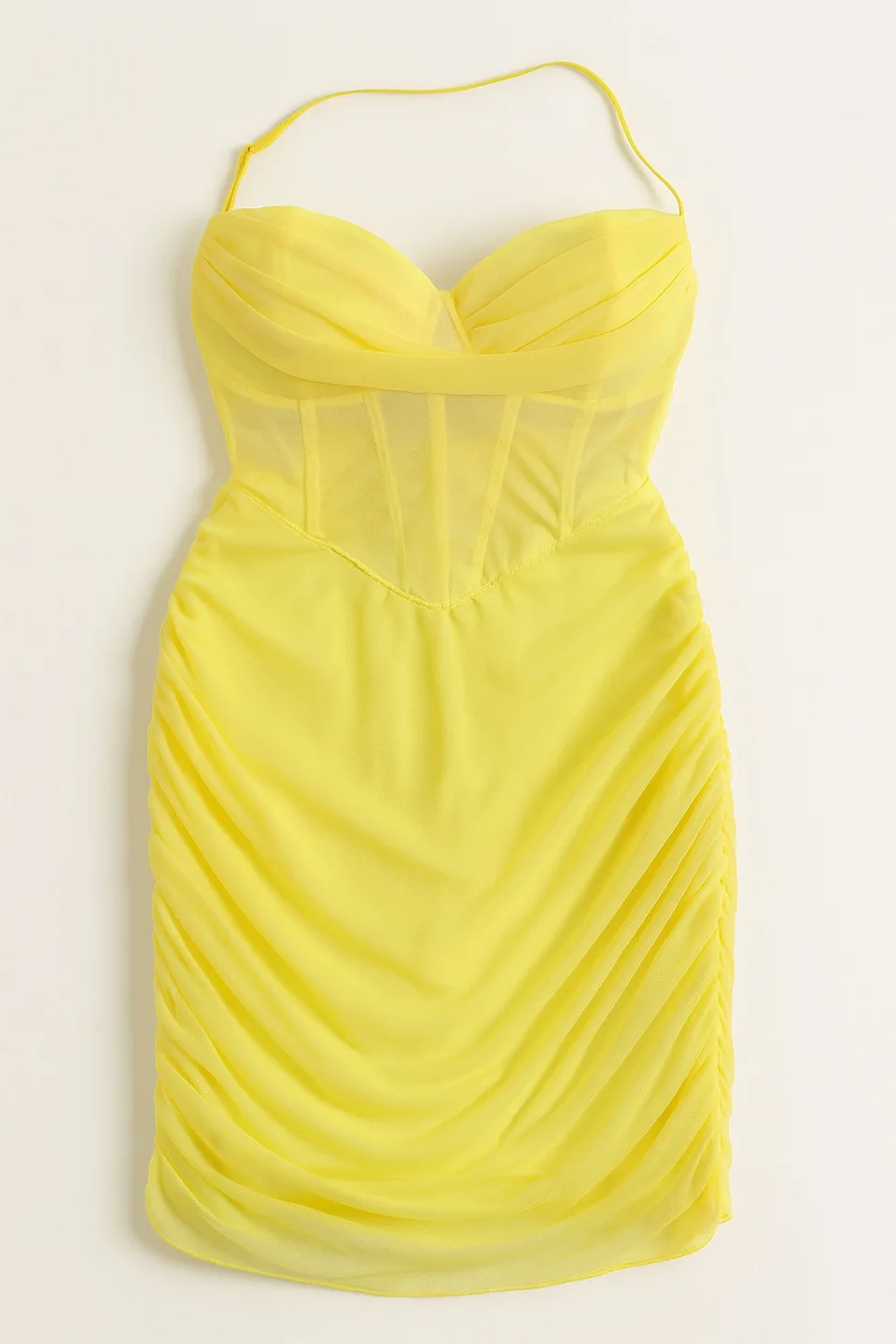 Yellow Ruched Mini Dress top and skirt- Size M thumbnail