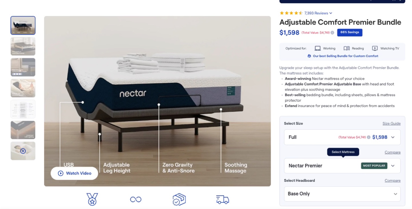 Nectar Premier Adjustable Full Size Mattress and Frame