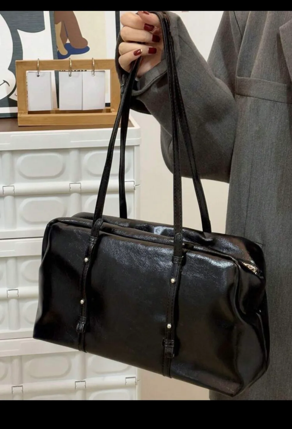 Korean Retro Vintage Large Capacity Underarm Tote Bag image indicator(2)