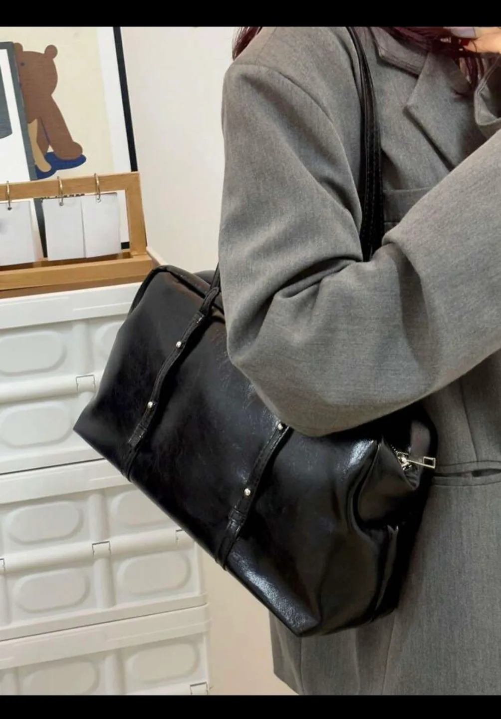 Korean Retro Vintage Large Capacity Underarm Tote Bag thumbnail