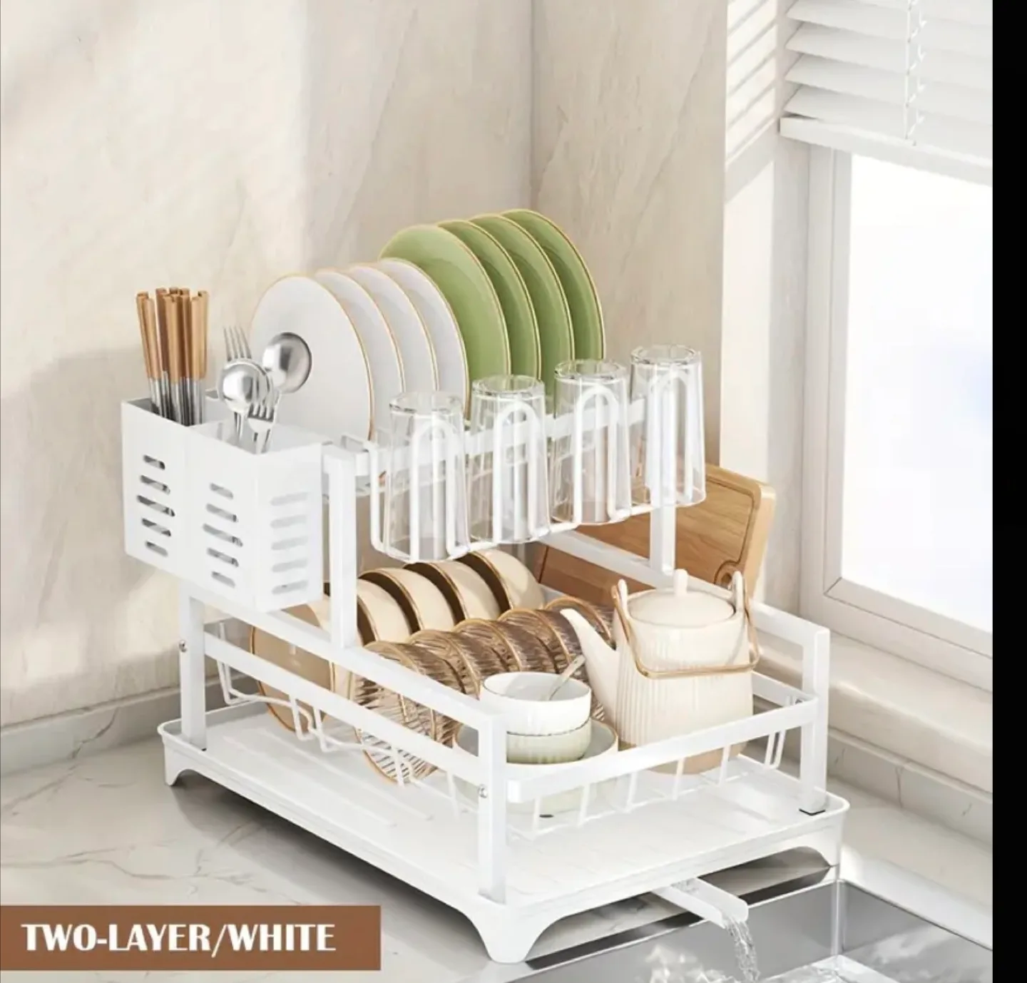 Two-Layer White Dish Drying Rack thumbnail
